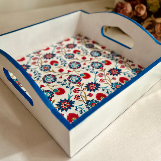 Indigo Love Square Serving Tray | Small tray for gifts, mugs, cups and glasses