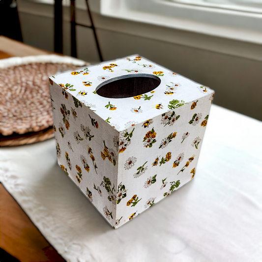 Floral Cube Tissue Box / Square Napkin Holder / Tissue Holder for Home Office Car