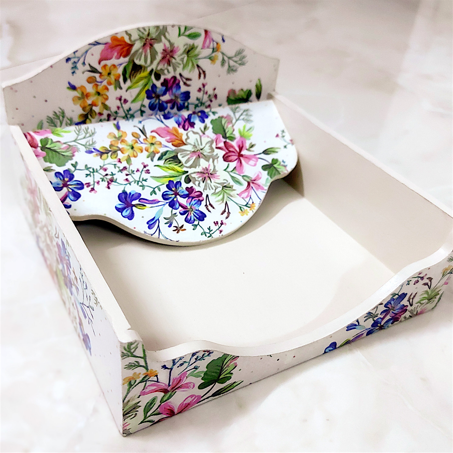 Floral Square Tissue Box / Square Napkin Holder / Tissue Paper Case Dispenser / Facial Tissue Holder for Home Office Car